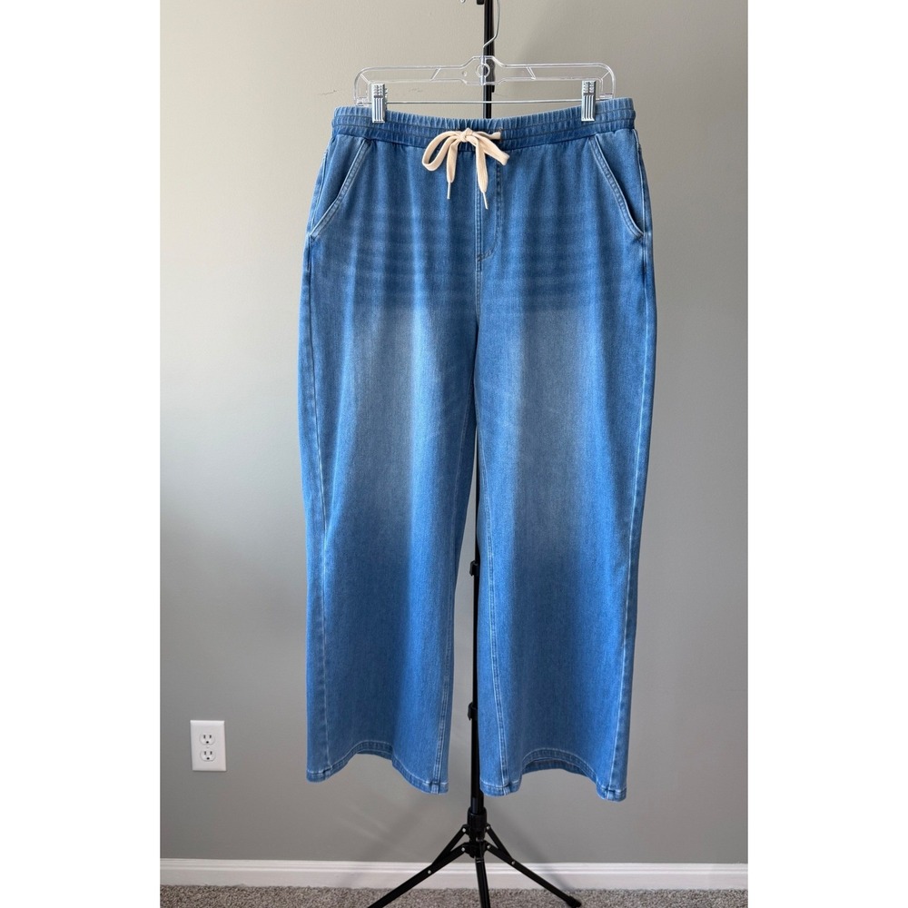 Halara Wide Leg Women's 32P (Petite L) Drawstring Stretch Denim High Rise Jeans